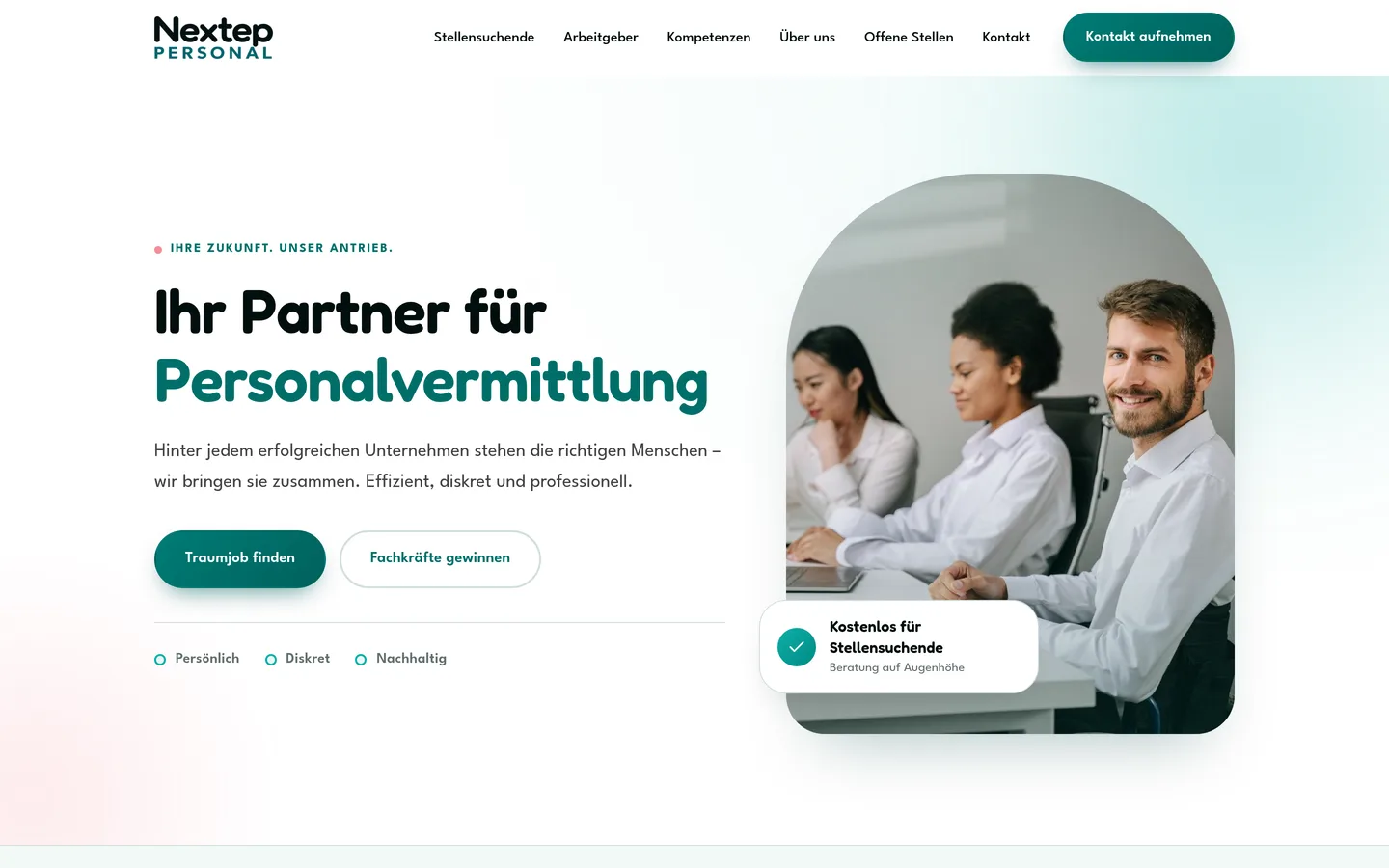 Screenshot of nextep-personal.ch showing the job listings